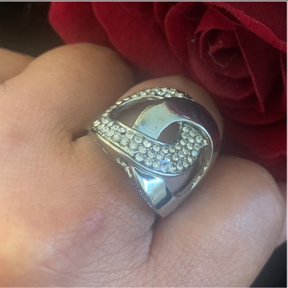 Interlocking Design Silver Plated Irregular Zirco… - image 2